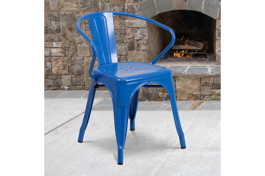 BLNK™ Luna Commercial Metal Indoor-Outdoor Chair with Arms - Blue