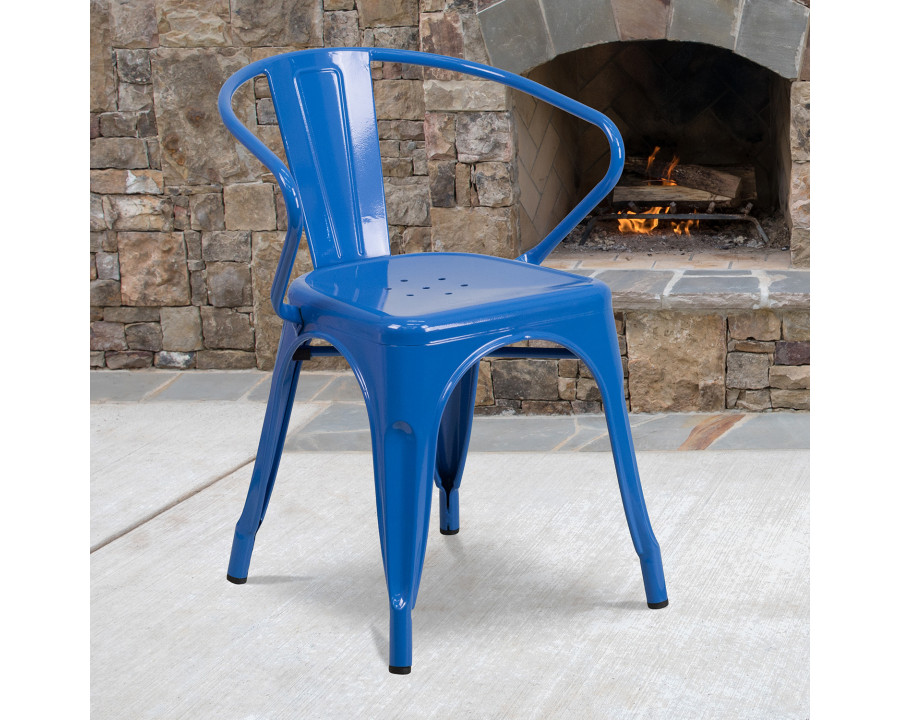 BLNK Luna Commercial Metal Indoor-Outdoor Chair with Arms - Blue