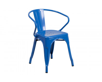 BLNK™ Luna Commercial Metal Indoor-Outdoor Chair with Arms - Blue