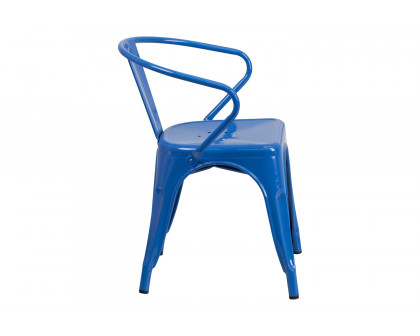 BLNK™ Luna Commercial Metal Indoor-Outdoor Chair with Arms - Blue