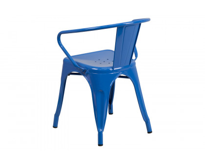 BLNK™ Luna Commercial Metal Indoor-Outdoor Chair with Arms - Blue