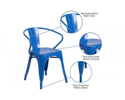 BLNK™ Luna Commercial Metal Indoor-Outdoor Chair with Arms - Blue