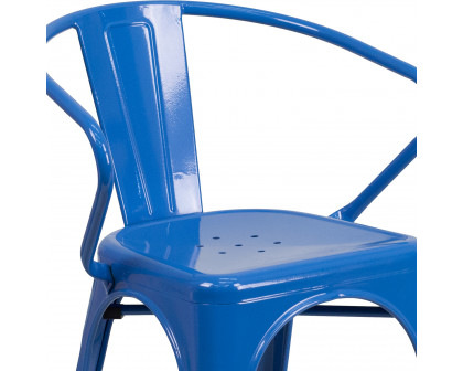 BLNK™ Luna Commercial Metal Indoor-Outdoor Chair with Arms - Blue