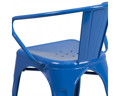 BLNK™ Luna Commercial Metal Indoor-Outdoor Chair with Arms - Blue