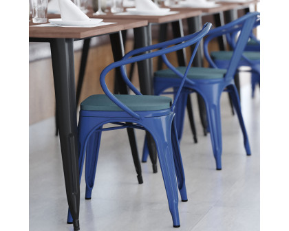 BLNK Luna Commercial Metal Indoor-Outdoor Chair with Arms with Teal-Blue Poly Resin Wood Seat