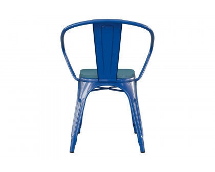 BLNK Luna Commercial Metal Indoor-Outdoor Chair with Arms with Teal-Blue Poly Resin Wood Seat