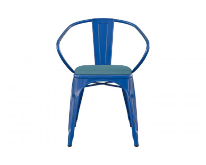 BLNK Luna Commercial Metal Indoor-Outdoor Chair with Arms with Teal-Blue Poly Resin Wood Seat