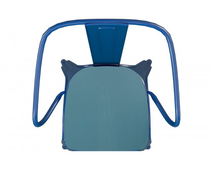 BLNK Luna Commercial Metal Indoor-Outdoor Chair with Arms with Teal-Blue Poly Resin Wood Seat