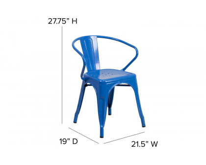 BLNK Luna Commercial Metal Indoor-Outdoor Chair with Arms with Teal-Blue Poly Resin Wood Seat