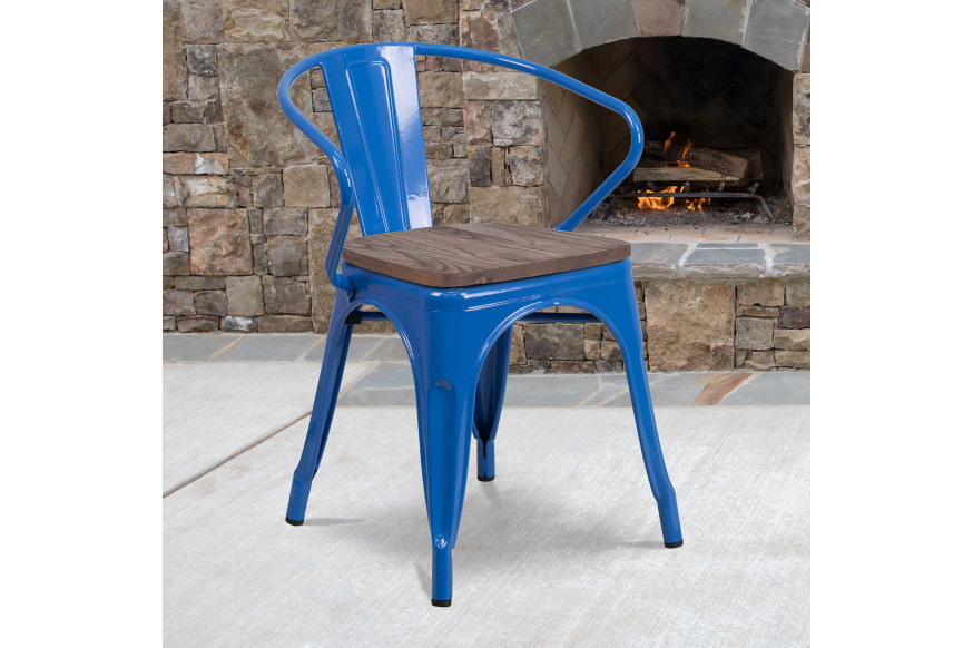 BLNK™ Luna Metal Chair with Wood Seat and Arms - Blue