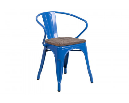 BLNK™ Luna Metal Chair with Wood Seat and Arms - Blue