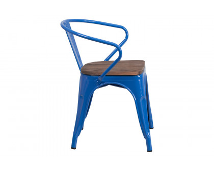 BLNK™ Luna Metal Chair with Wood Seat and Arms - Blue