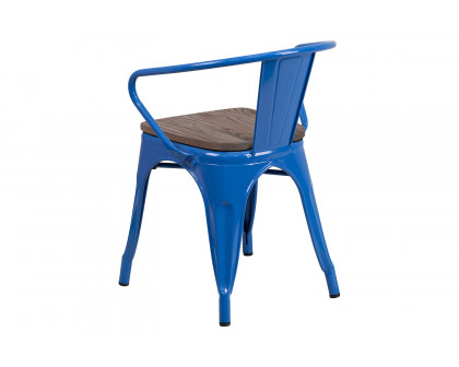 BLNK™ Luna Metal Chair with Wood Seat and Arms - Blue