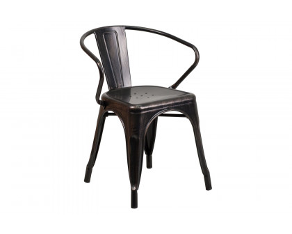 BLNK Luna Commercial Metal Indoor-Outdoor Chair with Arms - Black/Antique Gold