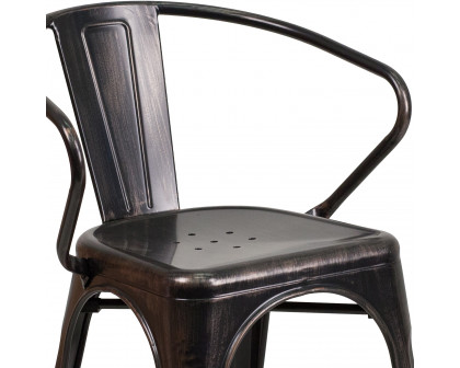 BLNK Luna Commercial Metal Indoor-Outdoor Chair with Arms - Black/Antique Gold