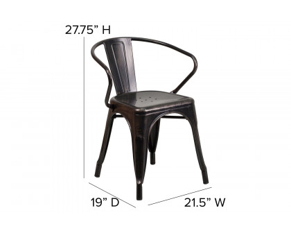 BLNK Luna Commercial Metal Indoor-Outdoor Chair with Arms - Black/Antique Gold