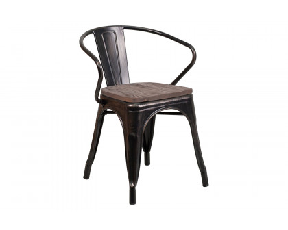 BLNK - Luna Black-Antique Gold Metal Chair with Wood Seat and Arms