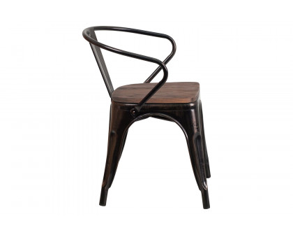 BLNK - Luna Black-Antique Gold Metal Chair with Wood Seat and Arms