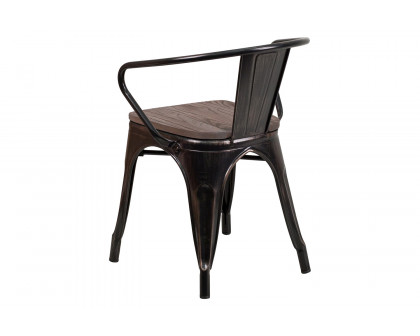 BLNK - Luna Black-Antique Gold Metal Chair with Wood Seat and Arms