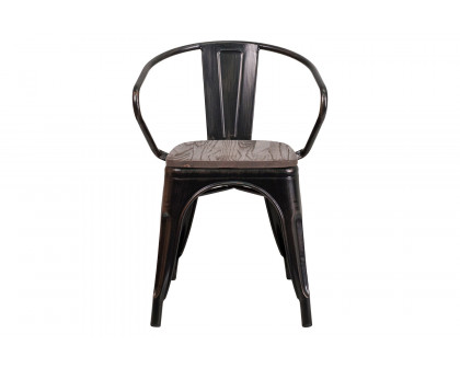 BLNK - Luna Black-Antique Gold Metal Chair with Wood Seat and Arms