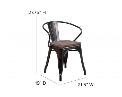 BLNK - Luna Black-Antique Gold Metal Chair with Wood Seat and Arms