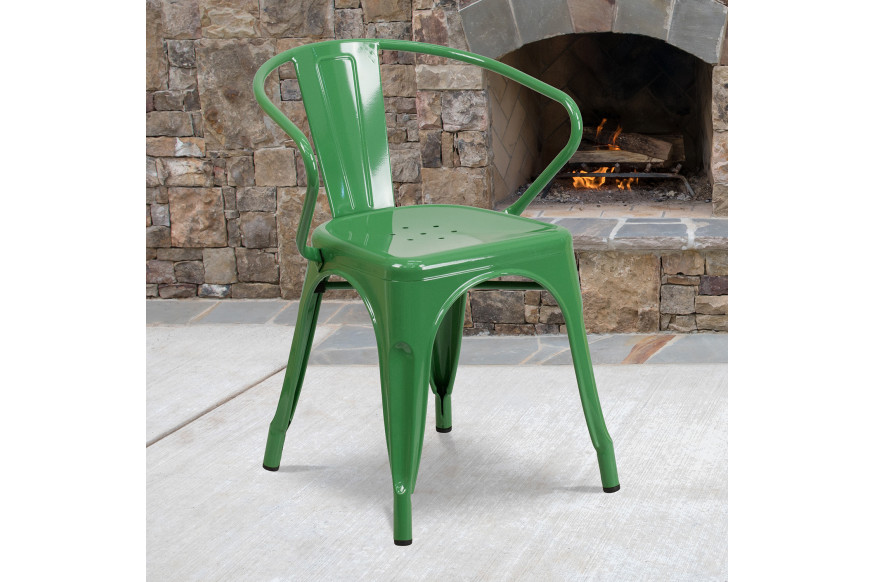 BLNK™ Luna Commercial Metal Indoor-Outdoor Chair with Arms - Green