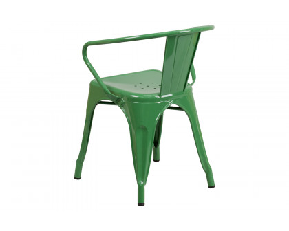 BLNK™ Luna Commercial Metal Indoor-Outdoor Chair with Arms - Green