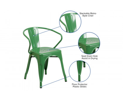 BLNK™ Luna Commercial Metal Indoor-Outdoor Chair with Arms - Green