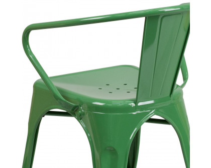 BLNK™ Luna Commercial Metal Indoor-Outdoor Chair with Arms - Green