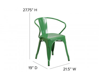 BLNK™ Luna Commercial Metal Indoor-Outdoor Chair with Arms - Green