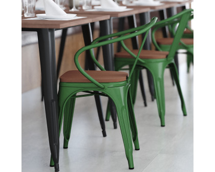 BLNK Luna Commercial Metal Indoor-Outdoor Chair with Arms with Teak Poly Resin Wood Seat - Green