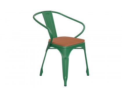 BLNK Luna Commercial Metal Indoor-Outdoor Chair with Arms with Teak Poly Resin Wood Seat - Green