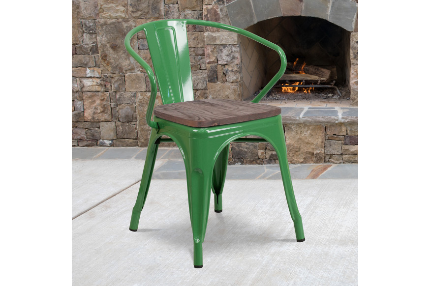 BLNK™ Luna Metal Chair with Wood Seat and Arms - Green