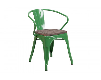 BLNK™ Luna Metal Chair with Wood Seat and Arms - Green