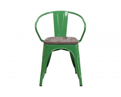 BLNK™ Luna Metal Chair with Wood Seat and Arms - Green