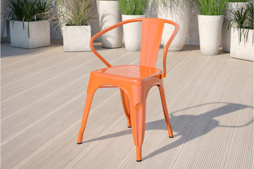 BLNK™ Luna Commercial Metal Indoor-Outdoor Chair with Arms - Orange