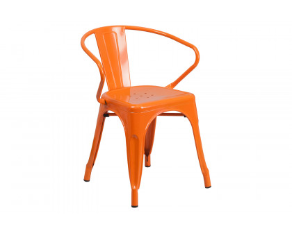 BLNK™ Luna Commercial Metal Indoor-Outdoor Chair with Arms - Orange