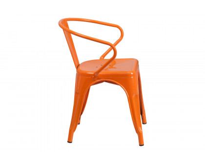 BLNK™ Luna Commercial Metal Indoor-Outdoor Chair with Arms - Orange