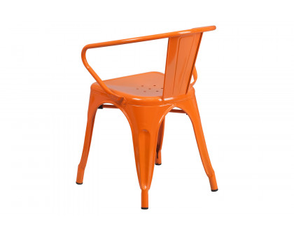 BLNK™ Luna Commercial Metal Indoor-Outdoor Chair with Arms - Orange