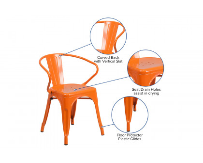 BLNK™ Luna Commercial Metal Indoor-Outdoor Chair with Arms - Orange