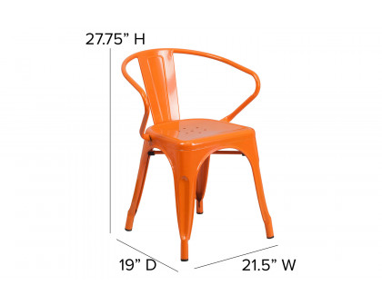 BLNK™ Luna Commercial Metal Indoor-Outdoor Chair with Arms - Orange