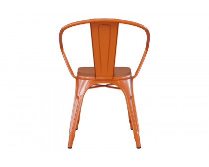 BLNK Luna Commercial Metal Indoor-Outdoor Chair with Arms with Teak Poly Resin Wood Seat - Orange