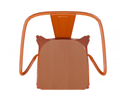 BLNK Luna Commercial Metal Indoor-Outdoor Chair with Arms with Teak Poly Resin Wood Seat - Orange