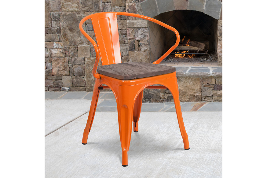 BLNK™ Luna Metal Chair with Wood Seat and Arms - Orange