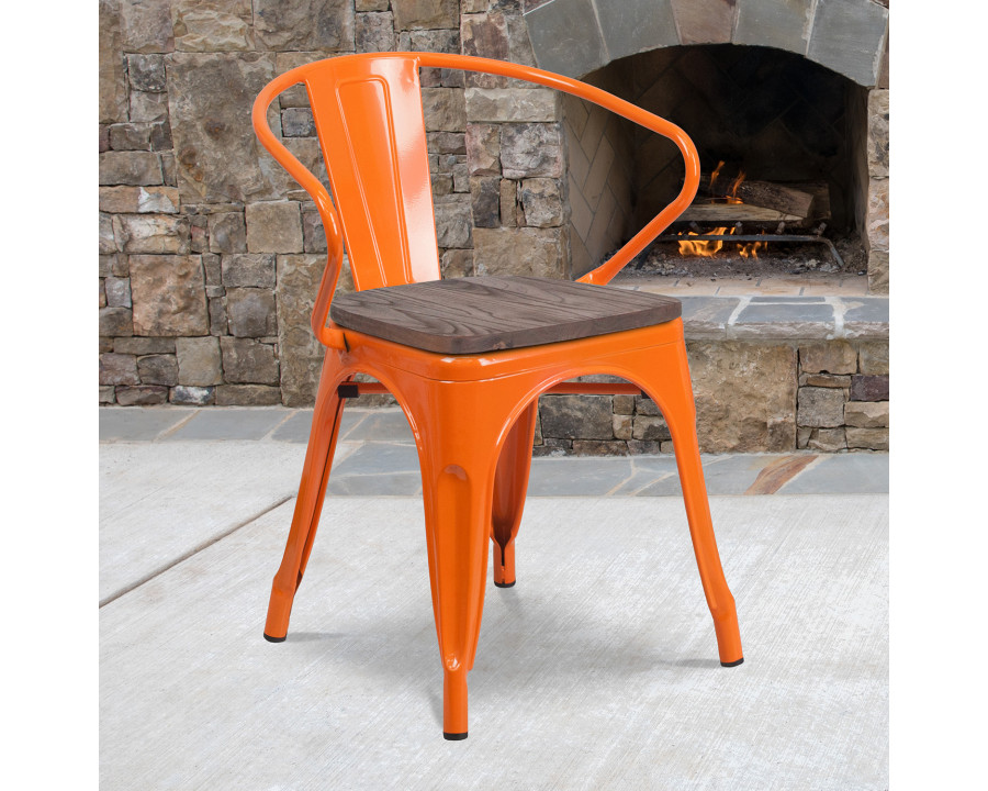 BLNK Luna Metal Chair with Wood Seat and Arms - Orange