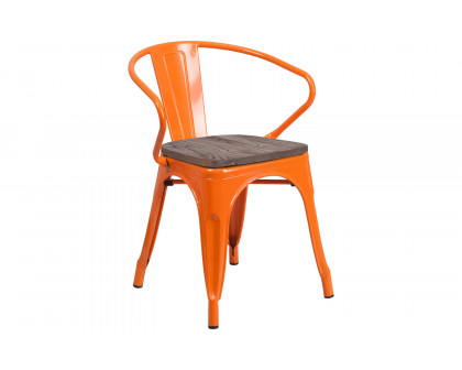 BLNK™ Luna Metal Chair with Wood Seat and Arms - Orange