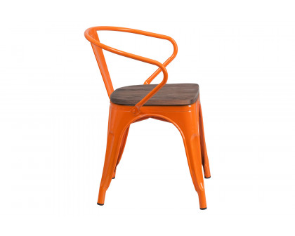 BLNK™ Luna Metal Chair with Wood Seat and Arms - Orange