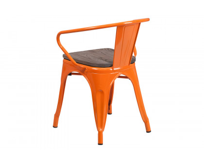 BLNK™ Luna Metal Chair with Wood Seat and Arms - Orange