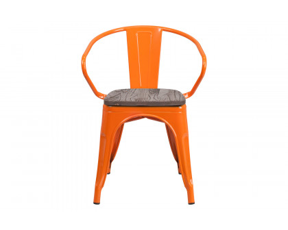 BLNK™ Luna Metal Chair with Wood Seat and Arms - Orange