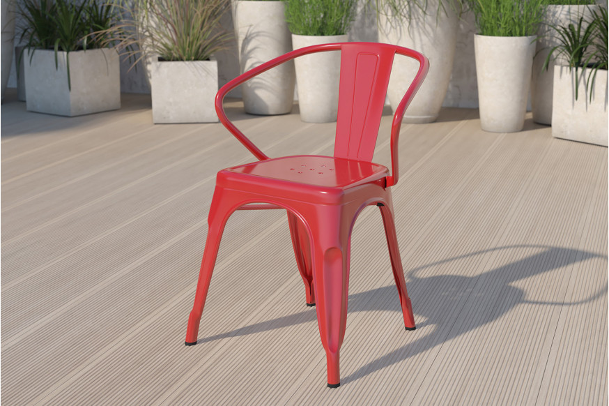 BLNK™ Luna Commercial Metal Indoor-Outdoor Chair with Arms - Red